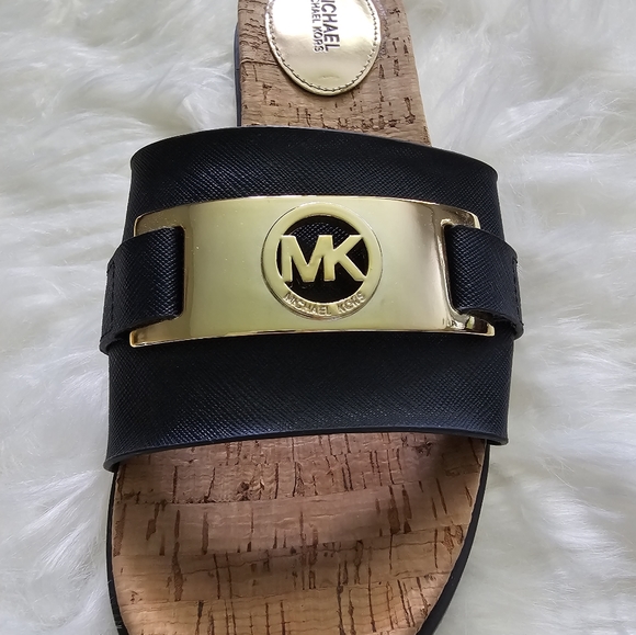 MICHAEL KORS WARREN LOW NAVY / GOLD / WHITE CORK SLIDE SANDAL - Picture 4 of 8